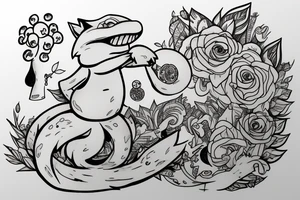 Fox leaping with fores in background and toadstools in front tattoo idea