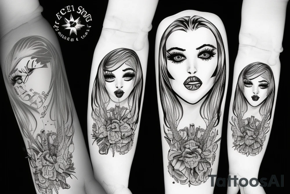 White star patch glamorous lady tattoo idea