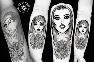 White star patch glamorous lady tattoo idea