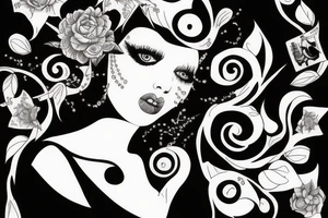 White star eye patches glamorous lady tattoo idea