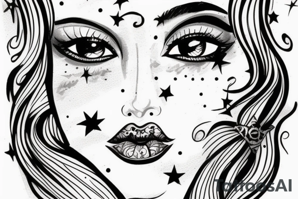 White star eye patches glamorous lady tattoo idea