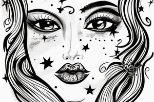 White star eye patches glamorous lady tattoo idea