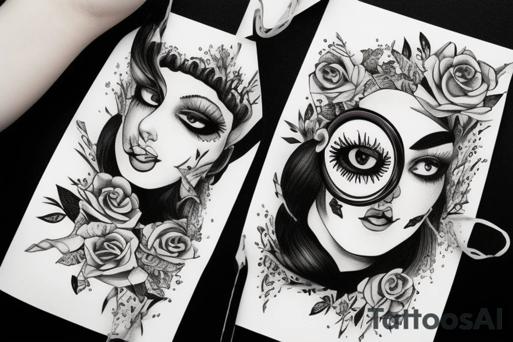 White star eye patches glamorous lady tattoo idea