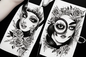 White star eye patches glamorous lady tattoo idea