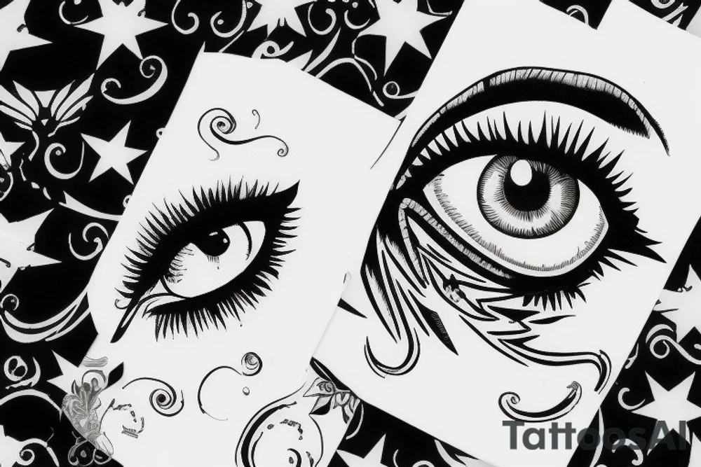 White star eye patches glamorous lady tattoo idea