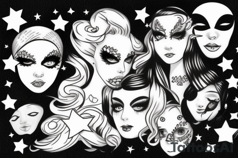 White star eye patches glamorous lady tattoo idea