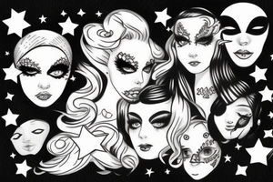 White star eye patches glamorous lady tattoo idea