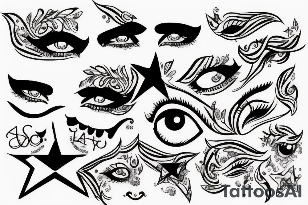 White star eye patches glamorous lady tattoo idea