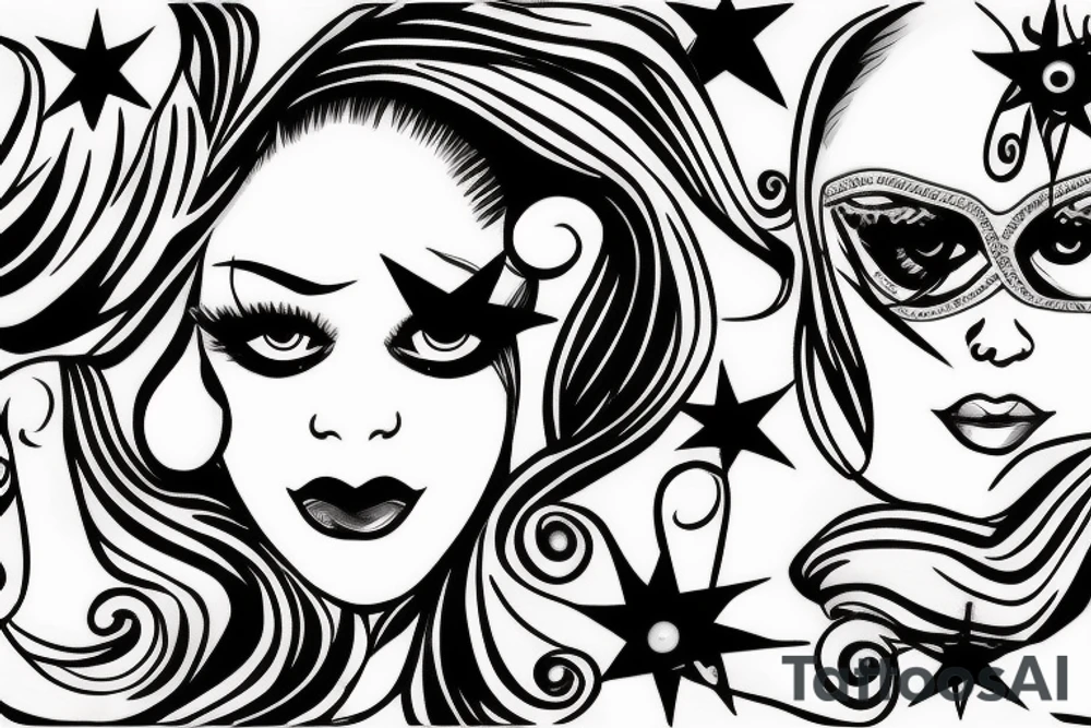 White star eye patches glamorous lady tattoo idea