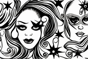 White star eye patches glamorous lady tattoo idea