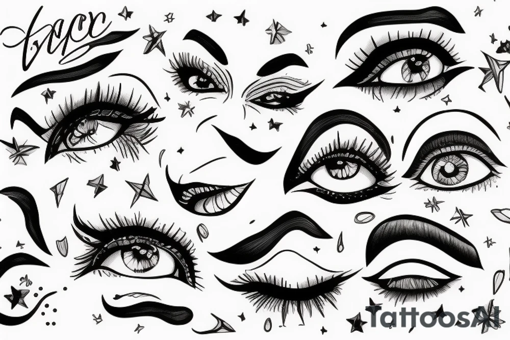 White star eye patches glamorous lady tattoo idea