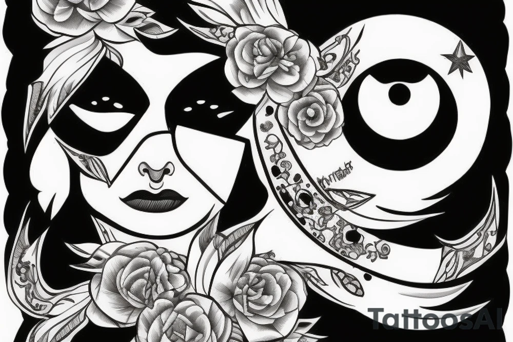 White star eye patches glamorous lady tattoo idea