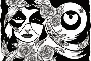 White star eye patches glamorous lady tattoo idea