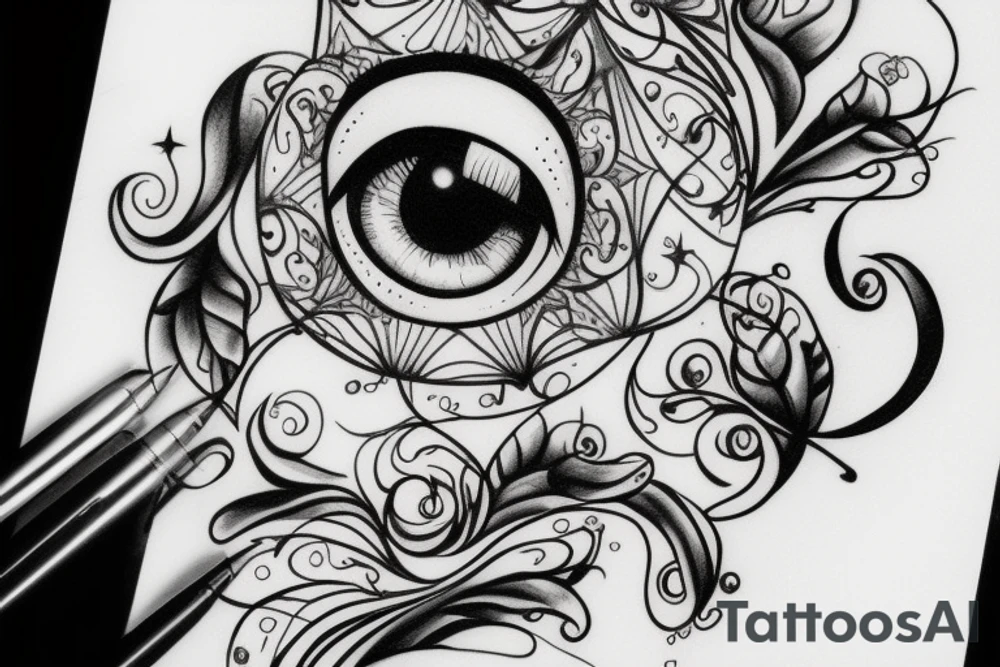 White star eye patches glamorous lady tattoo idea