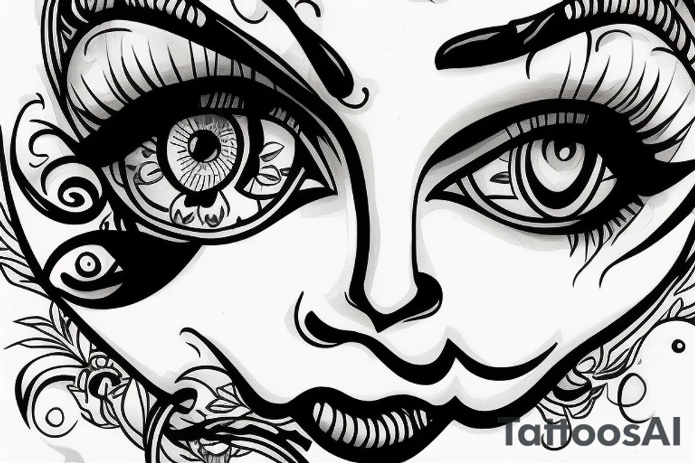 White star eye patches glamorous lady tattoo idea