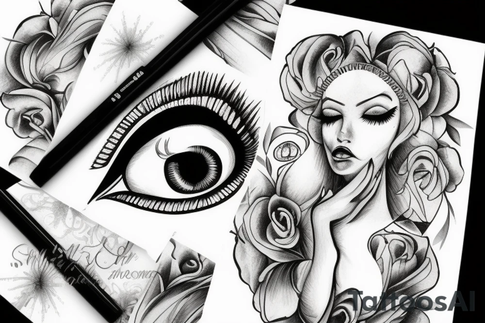 White star eye patches glamorous lady tattoo idea