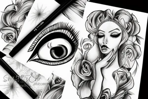 White star eye patches glamorous lady tattoo idea