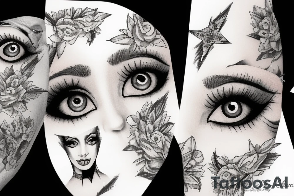 White star eye patches glamorous lady tattoo idea