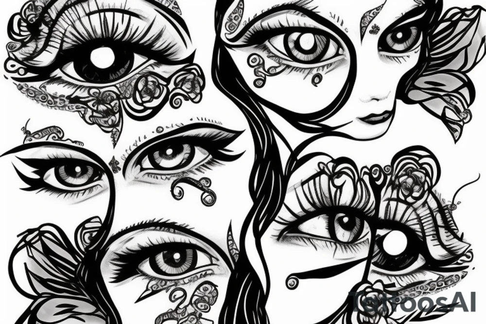 White star eye patches glamorous lady tattoo idea
