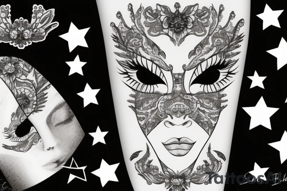White star eye patches glamorous lady tattoo idea