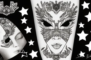 White star eye patches glamorous lady tattoo idea