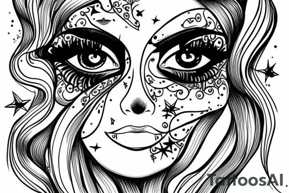 White star eye patches glamorous lady tattoo idea
