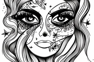 White star eye patches glamorous lady tattoo idea