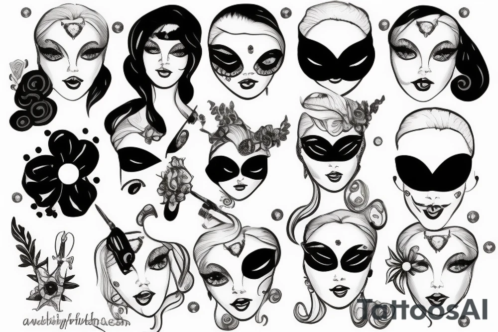 White star eye patches glamorous lady tattoo idea