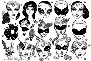 White star eye patches glamorous lady tattoo idea