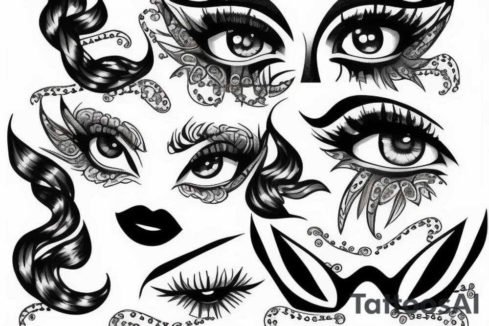 White star eye patches glamorous lady tattoo idea