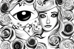 White star eye patches glamorous lady tattoo idea