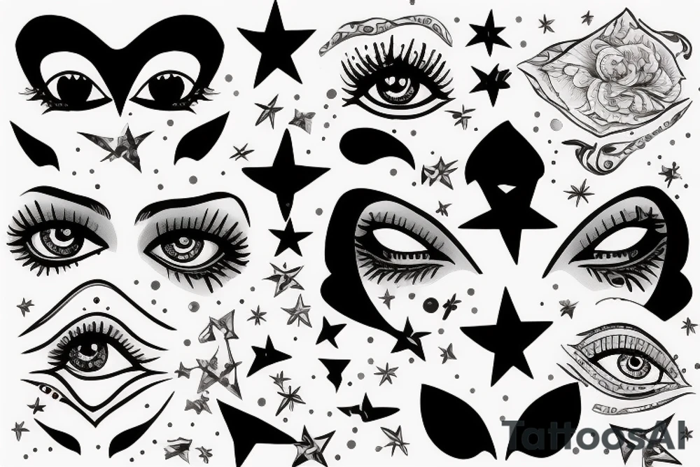White star eye patches glamorous lady tattoo idea