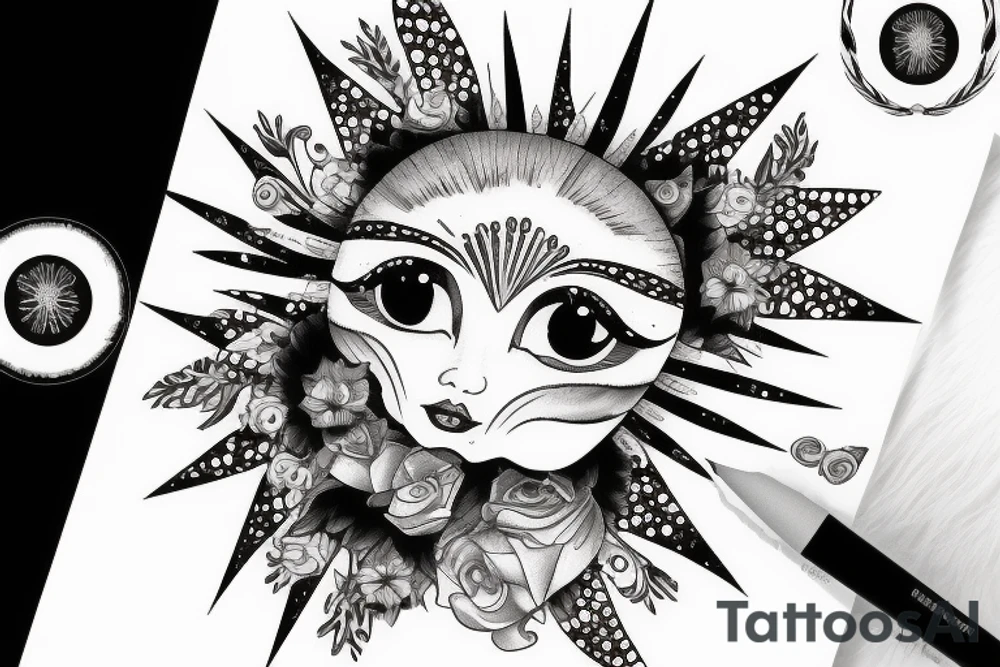 White star eye patches glamorous lady tattoo idea