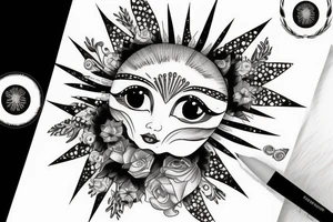White star eye patches glamorous lady tattoo idea