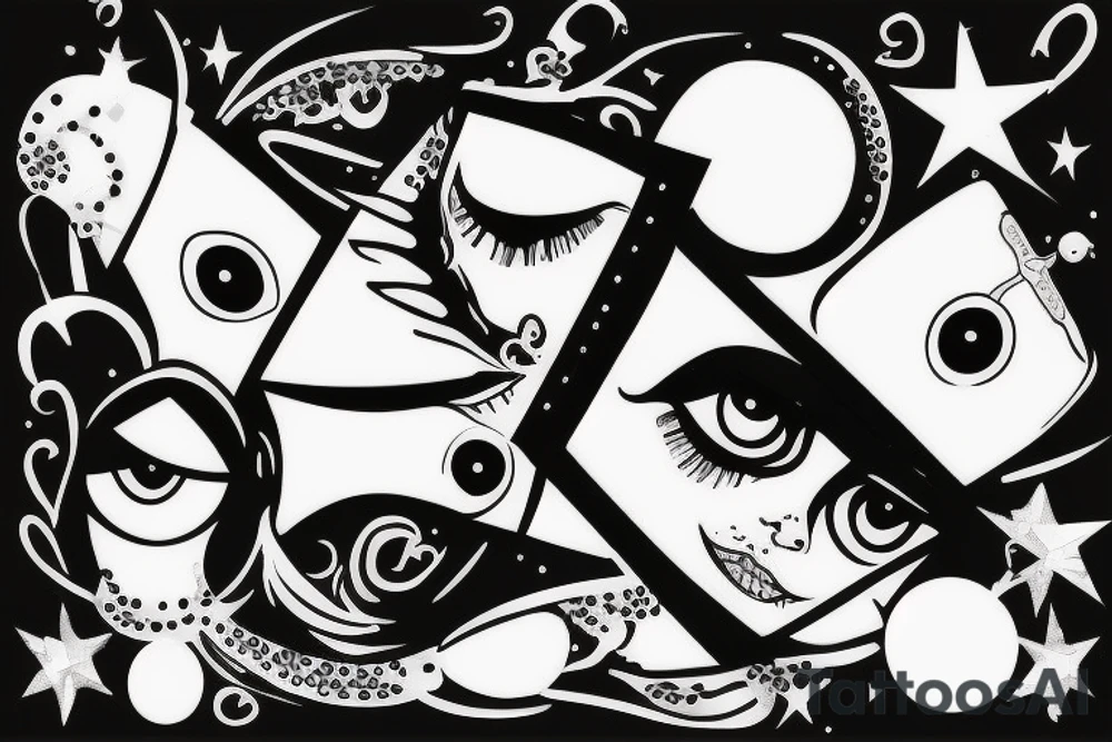 White star eye patches glamorous lady tattoo idea