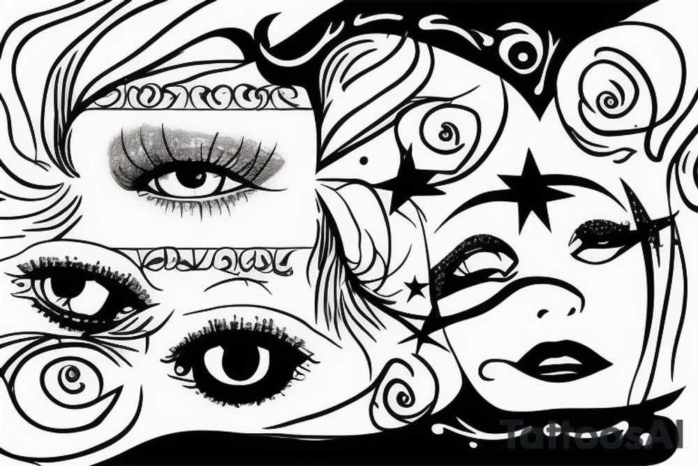 White star eye patches glamorous lady tattoo idea
