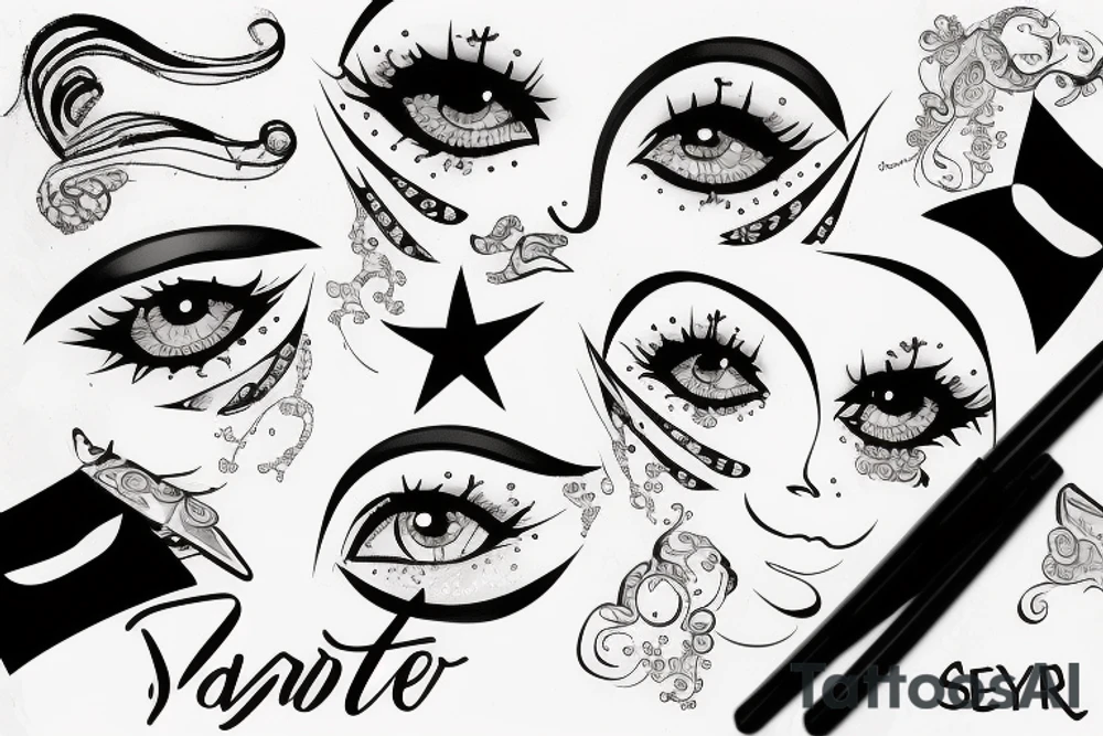 White star eye patches glamorous lady tattoo idea