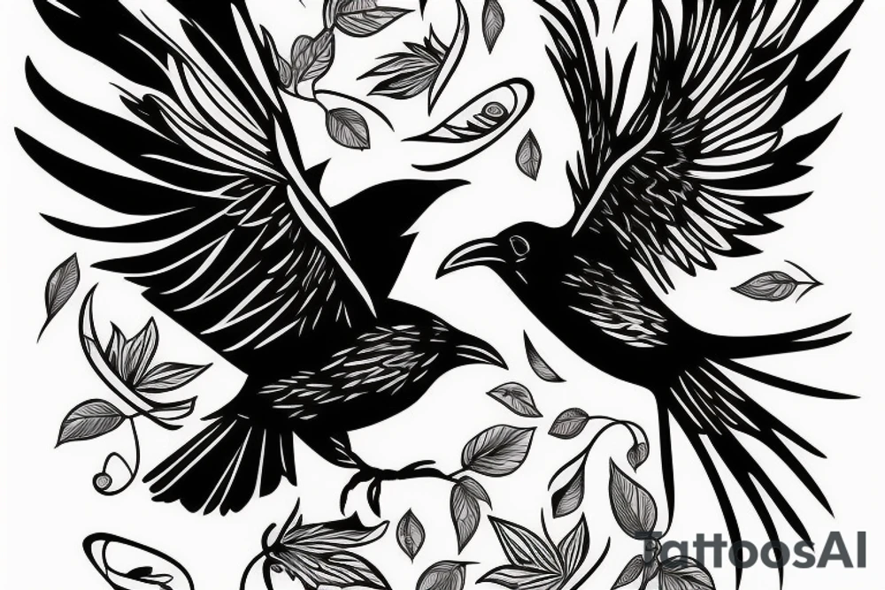 A raven flying. Split into pieces tattoo idea