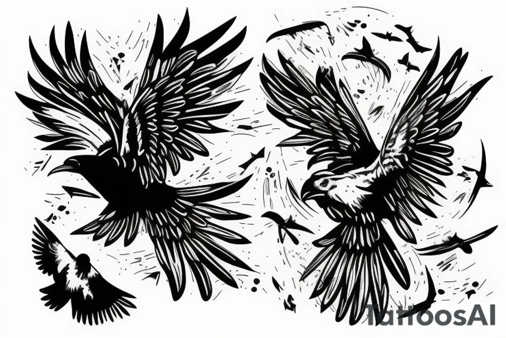 A raven flying. Split into pieces tattoo idea