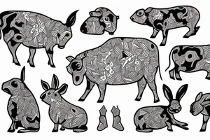 Psychedelic cow, monkey, bunny tattoo idea