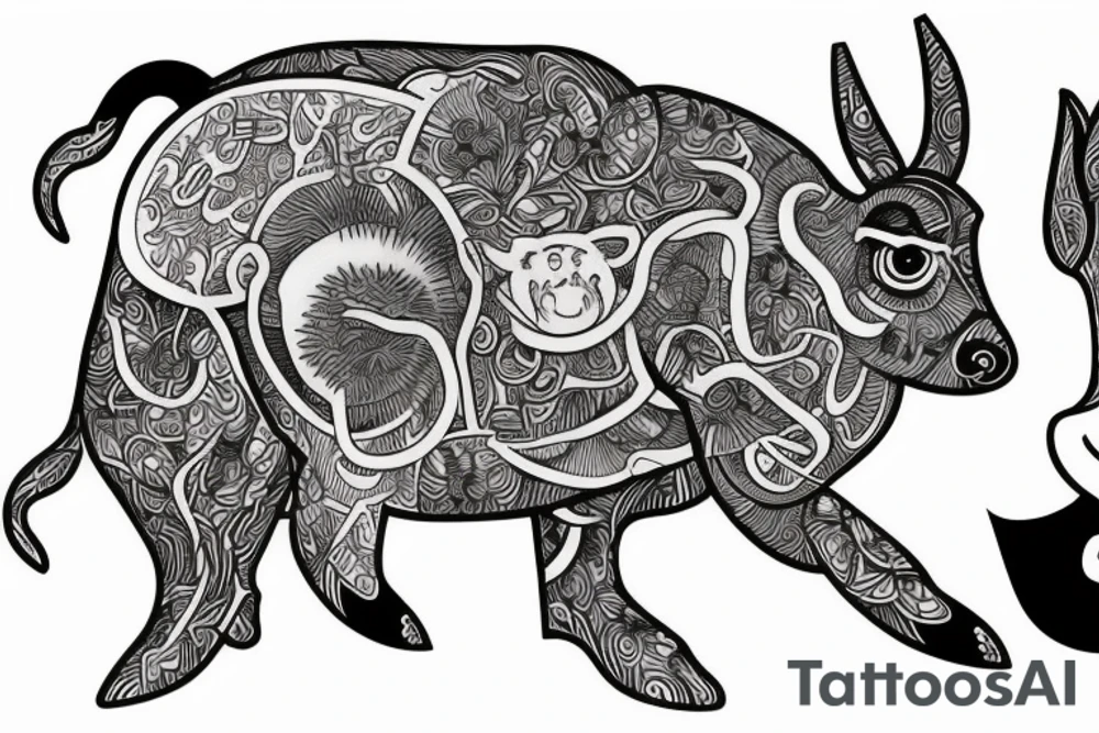 Psychedelic cow, monkey, bunny tattoo idea