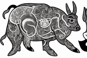 Psychedelic cow, monkey, bunny tattoo idea