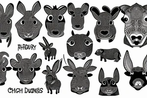 Psychedelic cow, monkey, bunny tattoo idea
