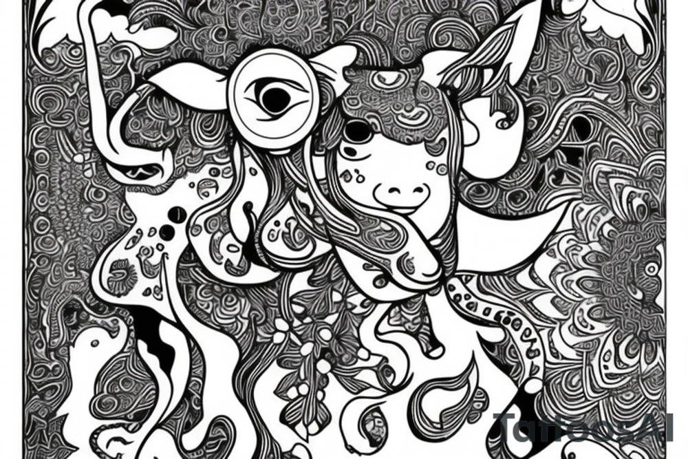 Beautiful Psychedelic cow, dmt, female tattoo idea