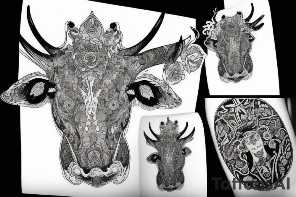 Beautiful Psychedelic cow, dmt, female tattoo idea