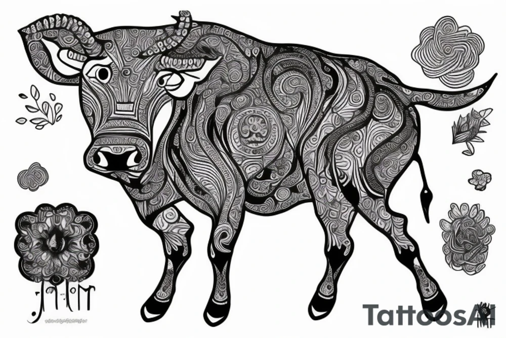 Beautiful Psychedelic cow, dmt, female tattoo idea