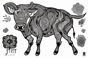 Beautiful Psychedelic cow, dmt, female tattoo idea