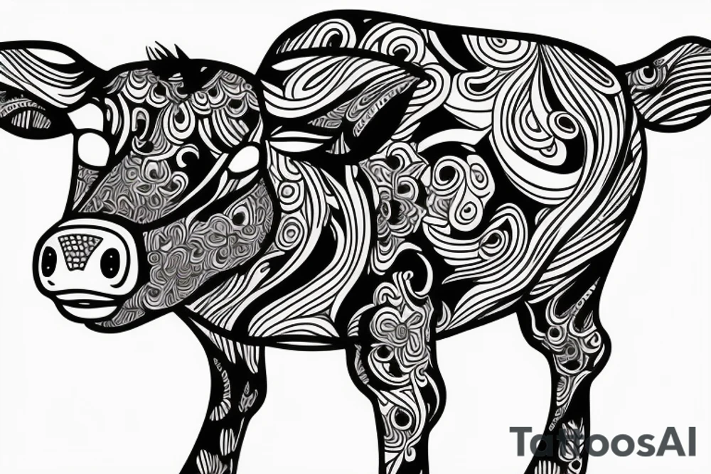 Beautiful Psychedelic cow, female tattoo idea
