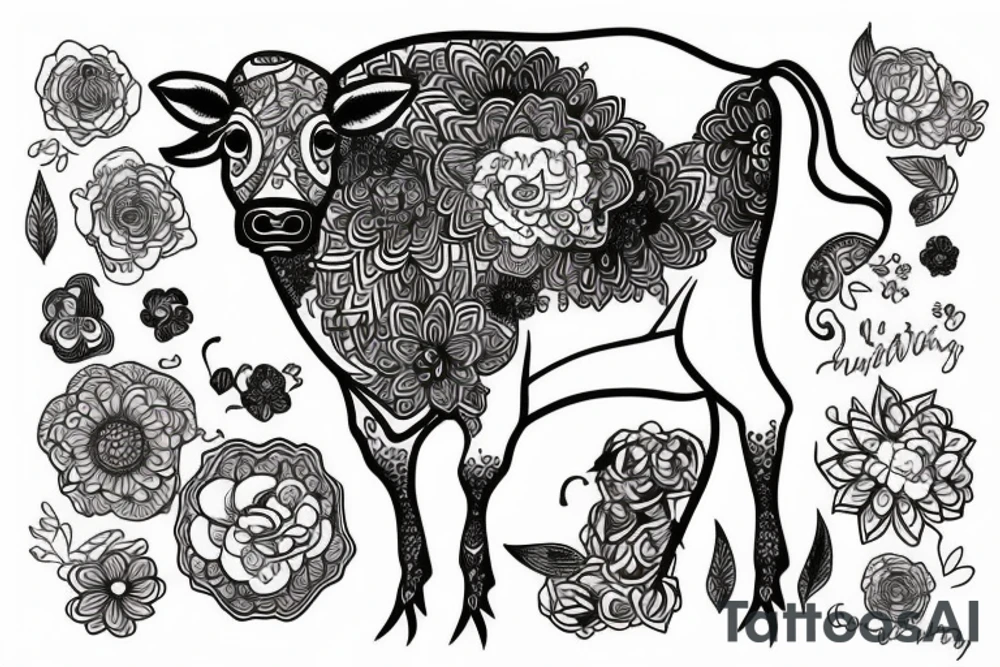 Beautiful Psychedelic cow, female tattoo idea