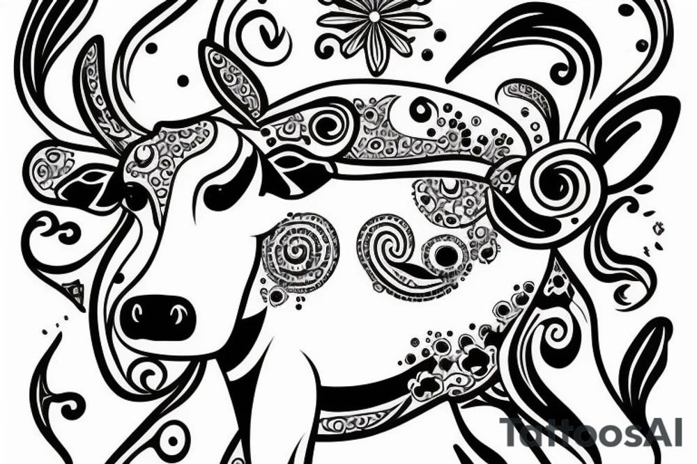 Beautiful Psychedelic cow, female tattoo idea